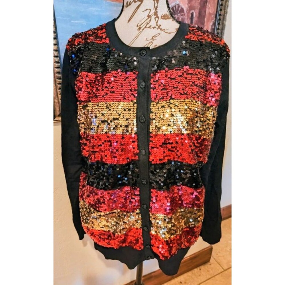 Charter Club Large Holiday Sweater w striped Sequences New without tags